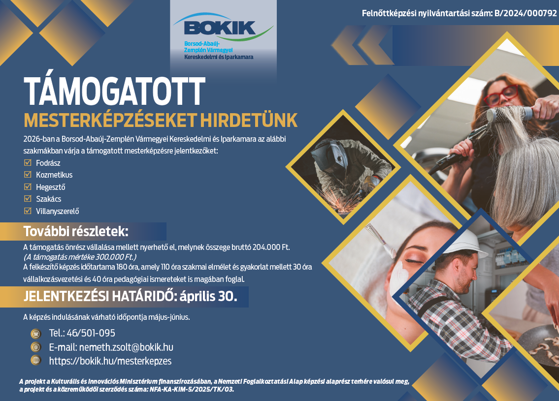 Támogatott mesterképzést indít a BOKIK 2026 - kép