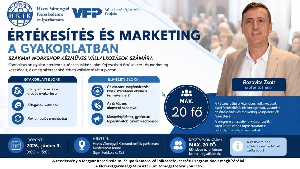 Értékesítés és marketing a gyakorlatban - szakmai workshop kézműves vállalkozások számára - 2026. június 04. - kép