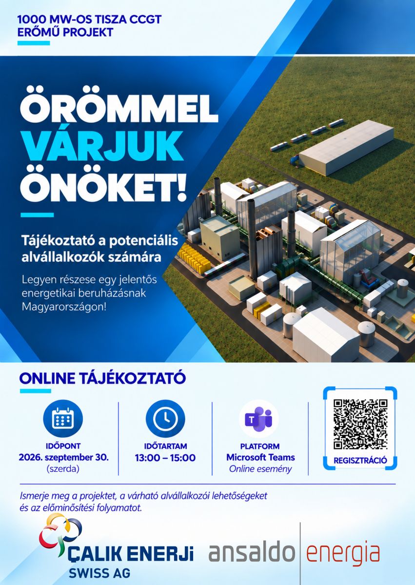 Tisza CCGT Erőmű projekt - online alvállalkozói webinárium - 2026. szeptember 30.