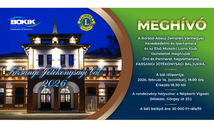 A BOKIK és az Első Miskolci Lions klub idén is farsangi jótékonysági bálba hívja az érdeklődőket