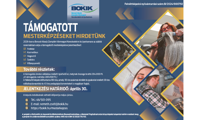 Támogatott mesterképzést indít a BOKIK